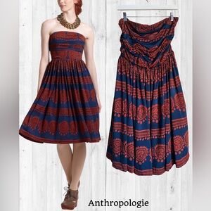 Anthropolgie Girls From Savoy Strapless Dress Size Large Medallion
